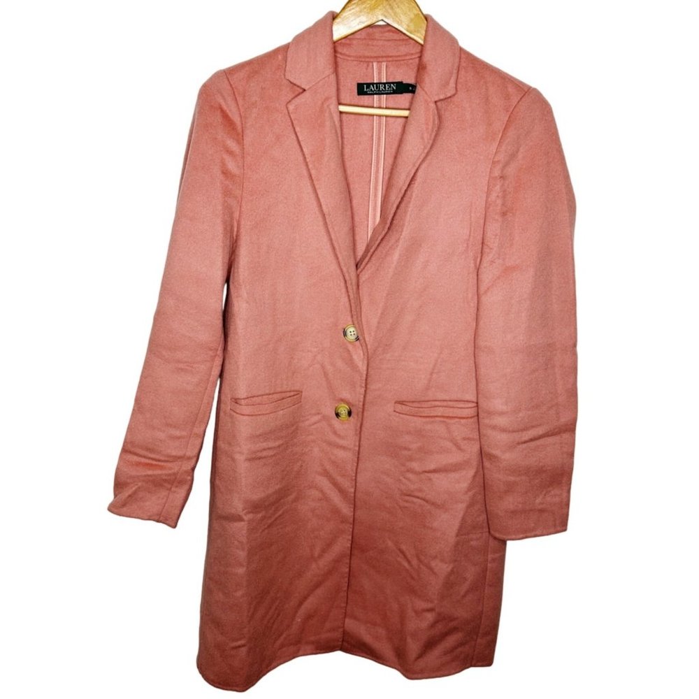 Lauren by Ralph Lauren Women's Small Wool Blend Long 2 Button Rose Pink Jacket - Picture 2 of 13
